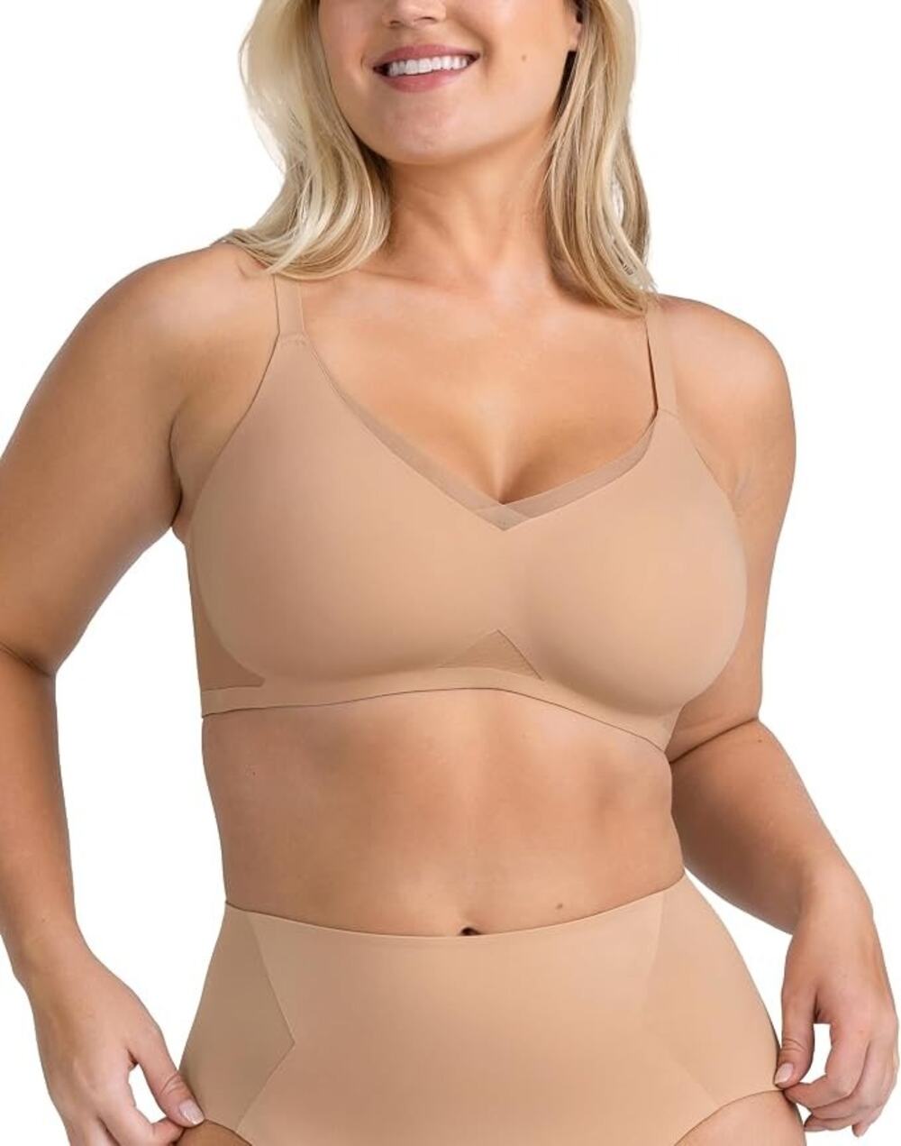HONEYLOVE Crossover Wireless T-Shirt Bra Size 36B/C Tan Comfortable Support
